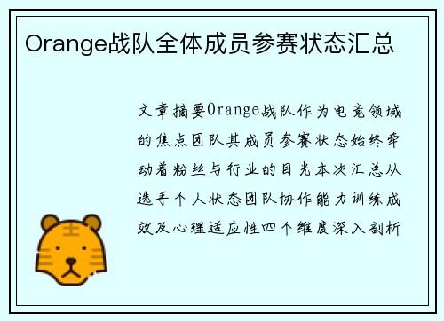Orange战队全体成员参赛状态汇总