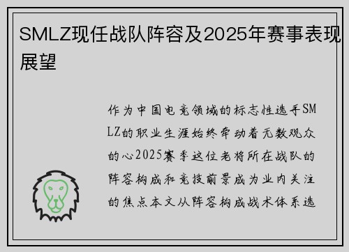 SMLZ现任战队阵容及2025年赛事表现展望